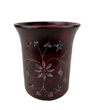 Preview: Räuchestövchen rot mit 60 mm Edelstahlsieb aus Speckstein